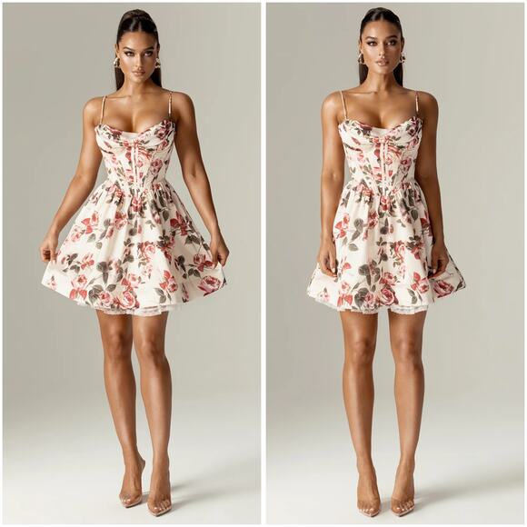 Alieva Altha Corset Italian Rose Floral Print Mini Dress Medium / M - Picture 1 of 11